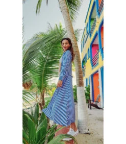 Lange Wijd Uitlopende Jurk Met Strepen -VivaMode Winkel 220e1cdb1b8647138fa9c369a665b46c