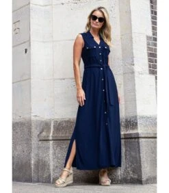 Lange Jurk In Vloeiende Overhemdstijl Stropdas SANTINA -VivaMode Winkel 3845462e0eca483581710777646e9fbb