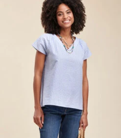 Losse Top Van Katoenen Voile Met Fijne Strepen