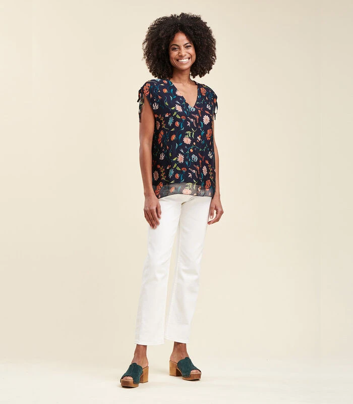 Losse Top In Zijdeviscose Met Bloemenprint 4 Losse Top In Zijdeviscose Met Bloemenprint - Afbeelding 2