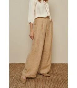Wijde Broek In Een Beige Linnenmix
