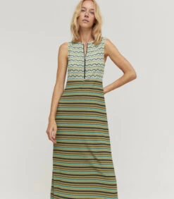 ROMA Gestreepte Lang Jurk -VivaMode Winkel c9b9b6027ba4447582c6d56a406c3459