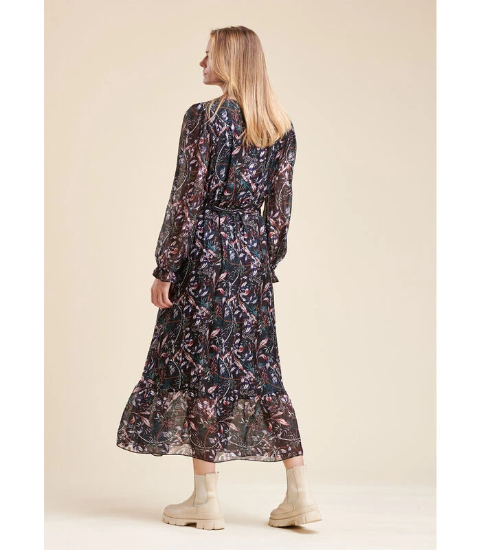 Lange Jurk Met Bloemrijke Print In Viscose En Zijden Sluier 5 Lange Jurk Met Bloemrijke Print In Viscose En Zijden Sluier - Afbeelding 3