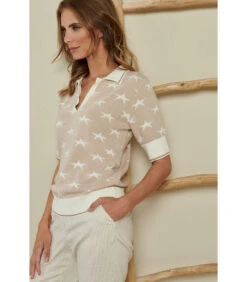 Beige Polo Trui Met Sterrenprint