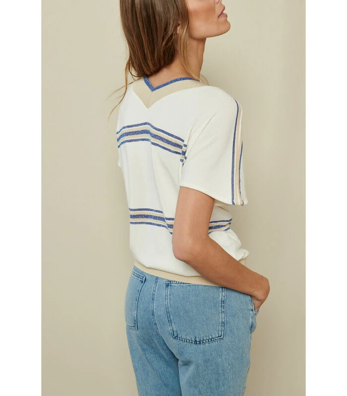 Truitje Met Ecru En Blauwe Lurex Accenten 4 Truitje Met Ecru En Blauwe Lurex Accenten - Afbeelding 2