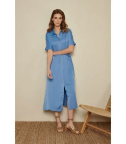 Lange Jurk In Blauw Satijn