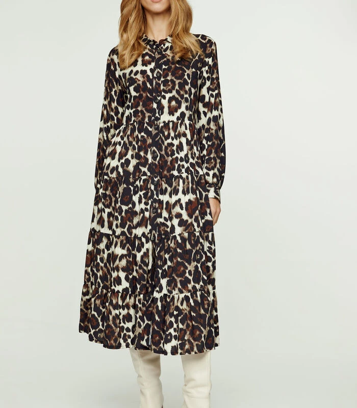 Jurk Met Dierenprint En Knoopdetail 3 Jurk Met Dierenprint En Knoopdetail